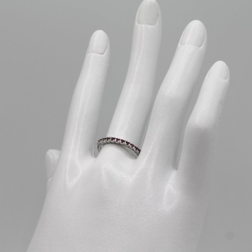 2mm wide silver tone pink stones ring size 6